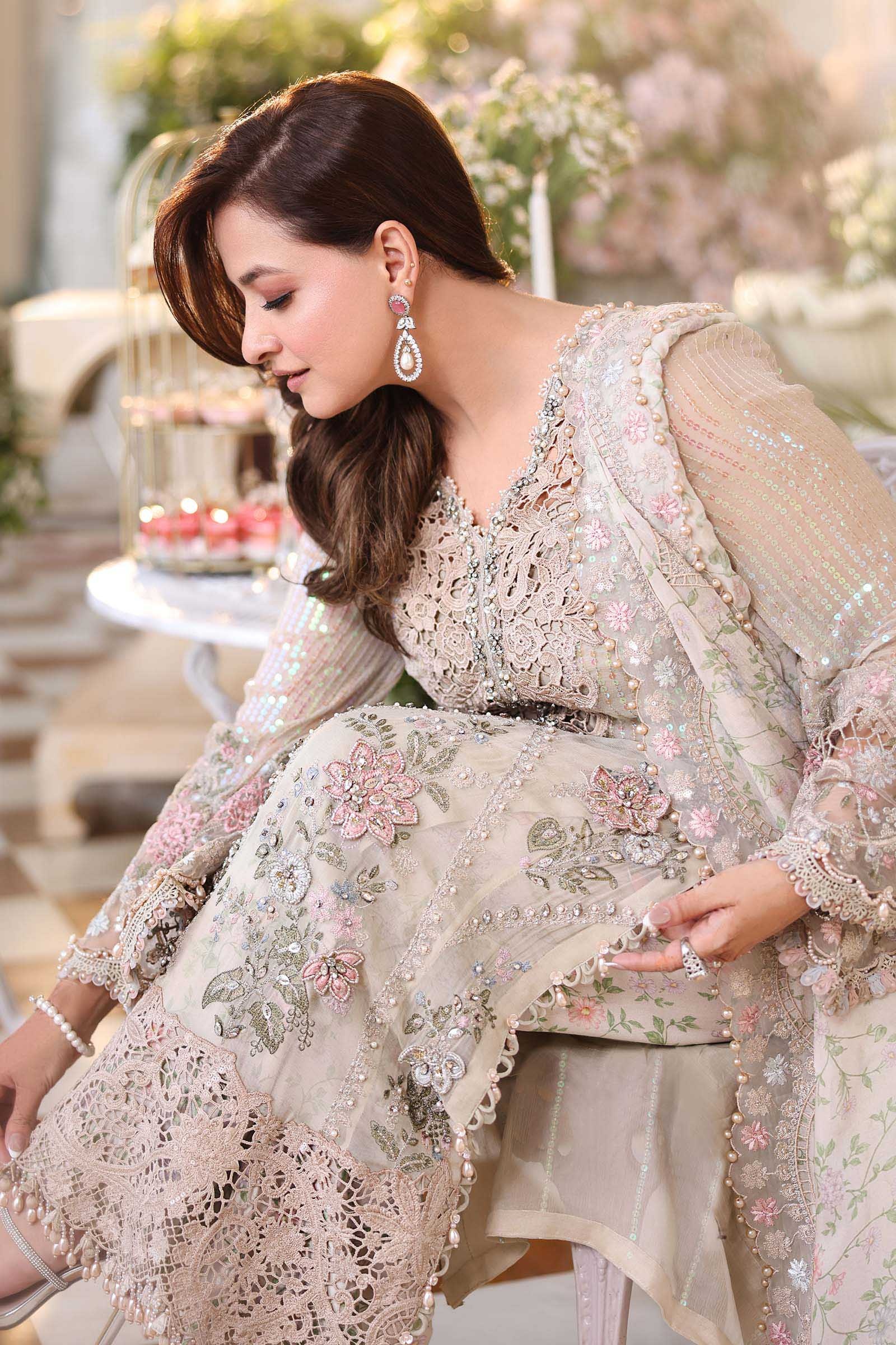 MARIA B Embroidered Chiffon clothing in ivory tones.